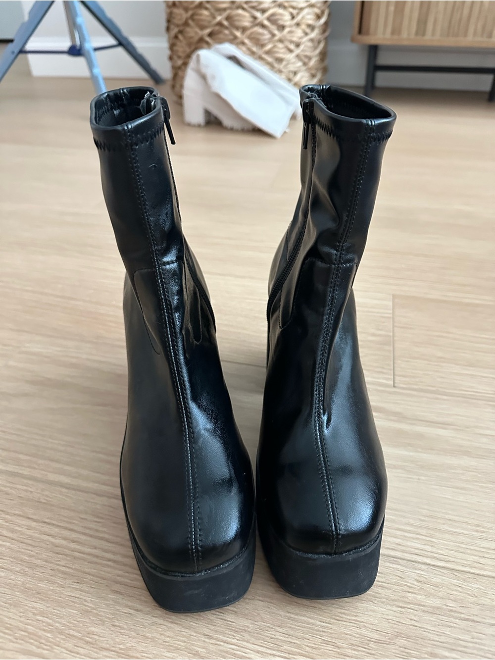 Princess Polly Black Platform Square-Toe Ankle Boots